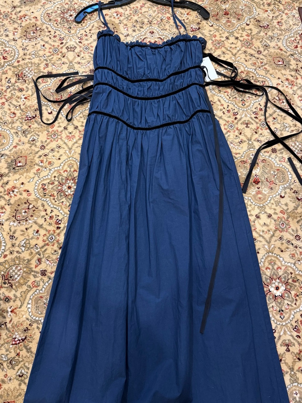 Ciao Lucia Elettra Navy Blue Tiered Midi Dress with Spaghetti Straps - Picture 6 of 8